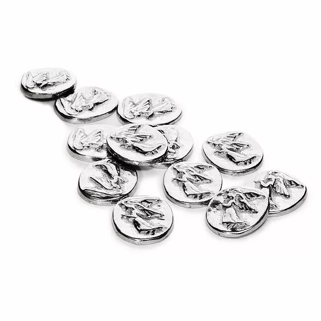 Uncommon Goods | Pewter Angel Coins - Set of 12 | Silver Tokens