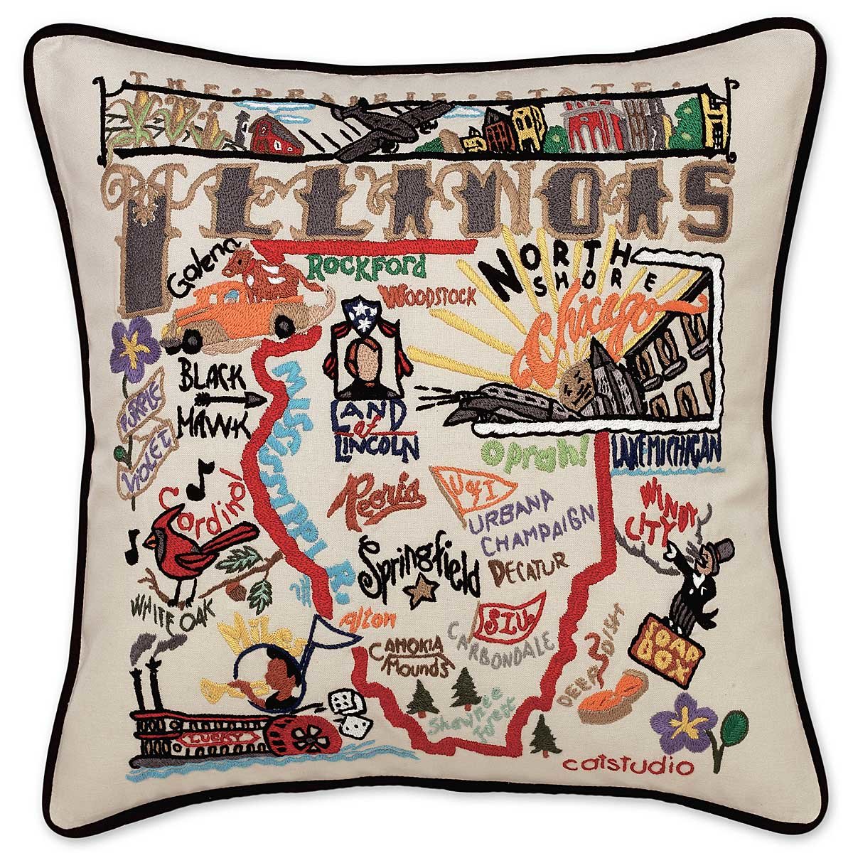 Hand Embroidered State Pillows - Illinois