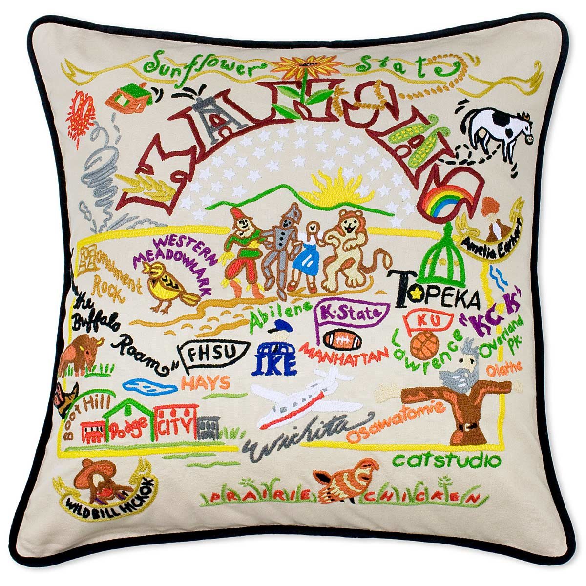 Hand Embroidered State Pillows - Kansas