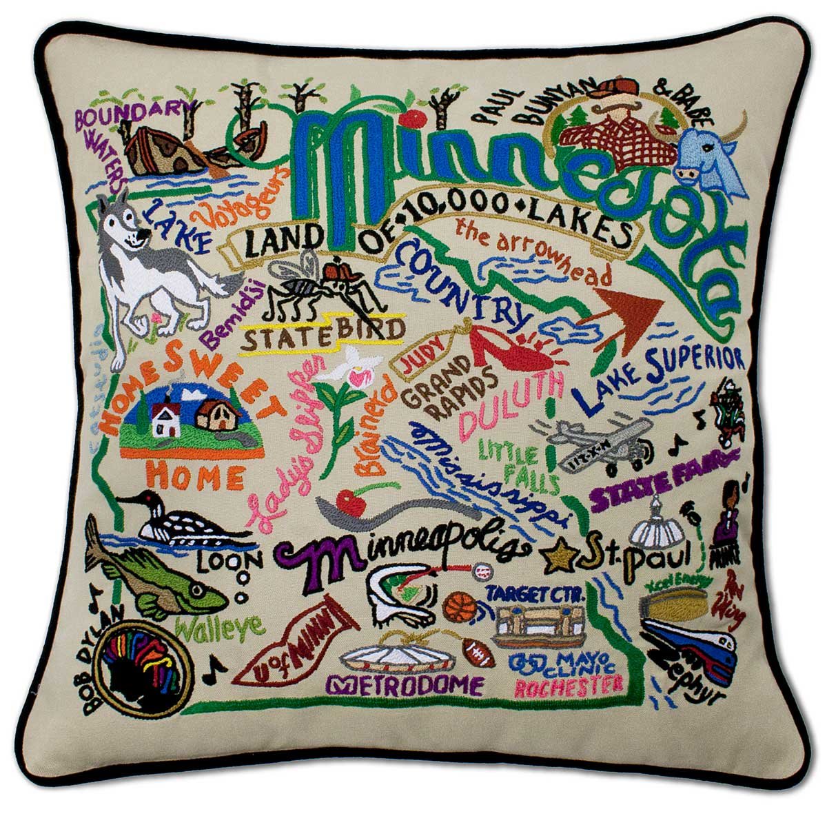 Hand Embroidered State Pillows - Minnesota