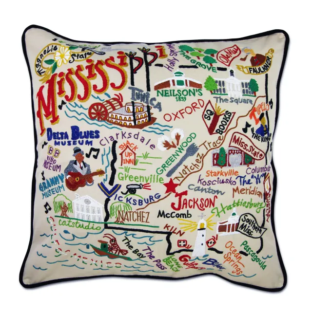 Mississippi Hand Embroidered Pillow