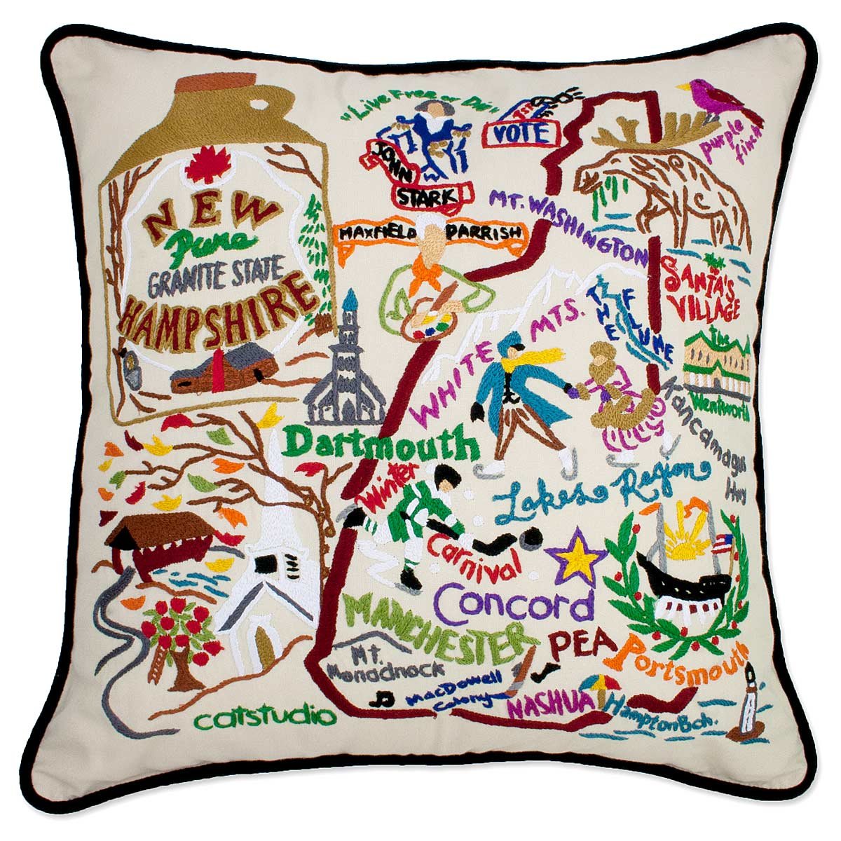 Hand Embroidered State Pillows - New Hampshire