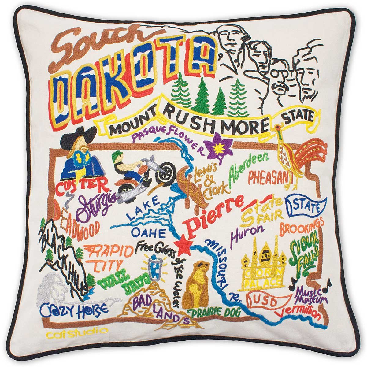 Hand Embroidered State Pillows - South Dakota