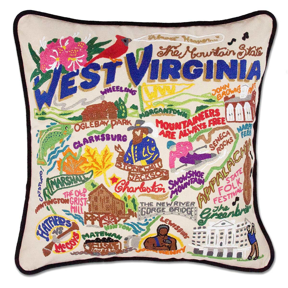 Hand Embroidered State Pillows - West Virginia