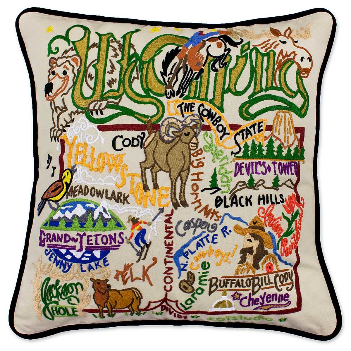 Hand Embroidered State Pillows - Wyoming