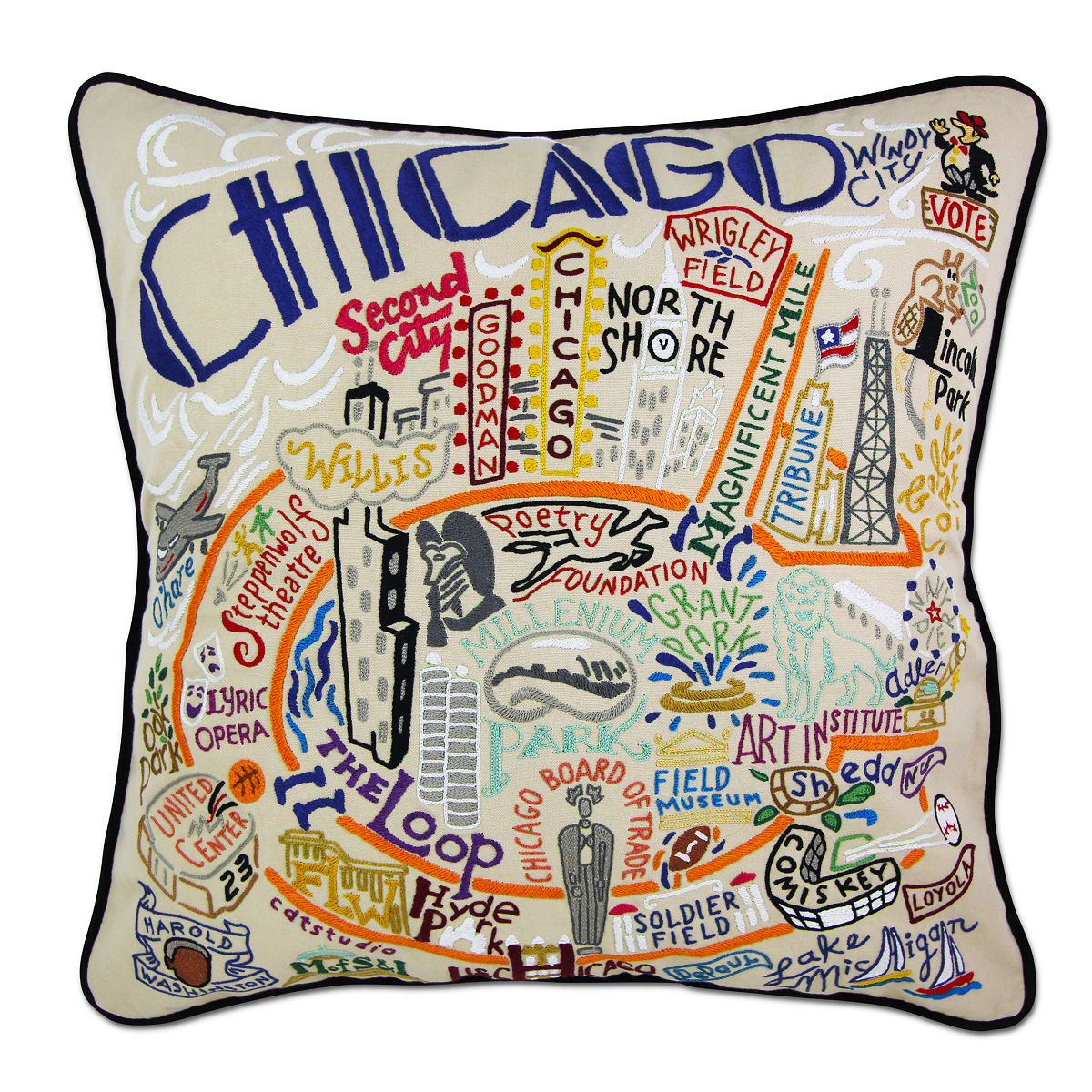 Hand Embroidered City Pillows - Chicago