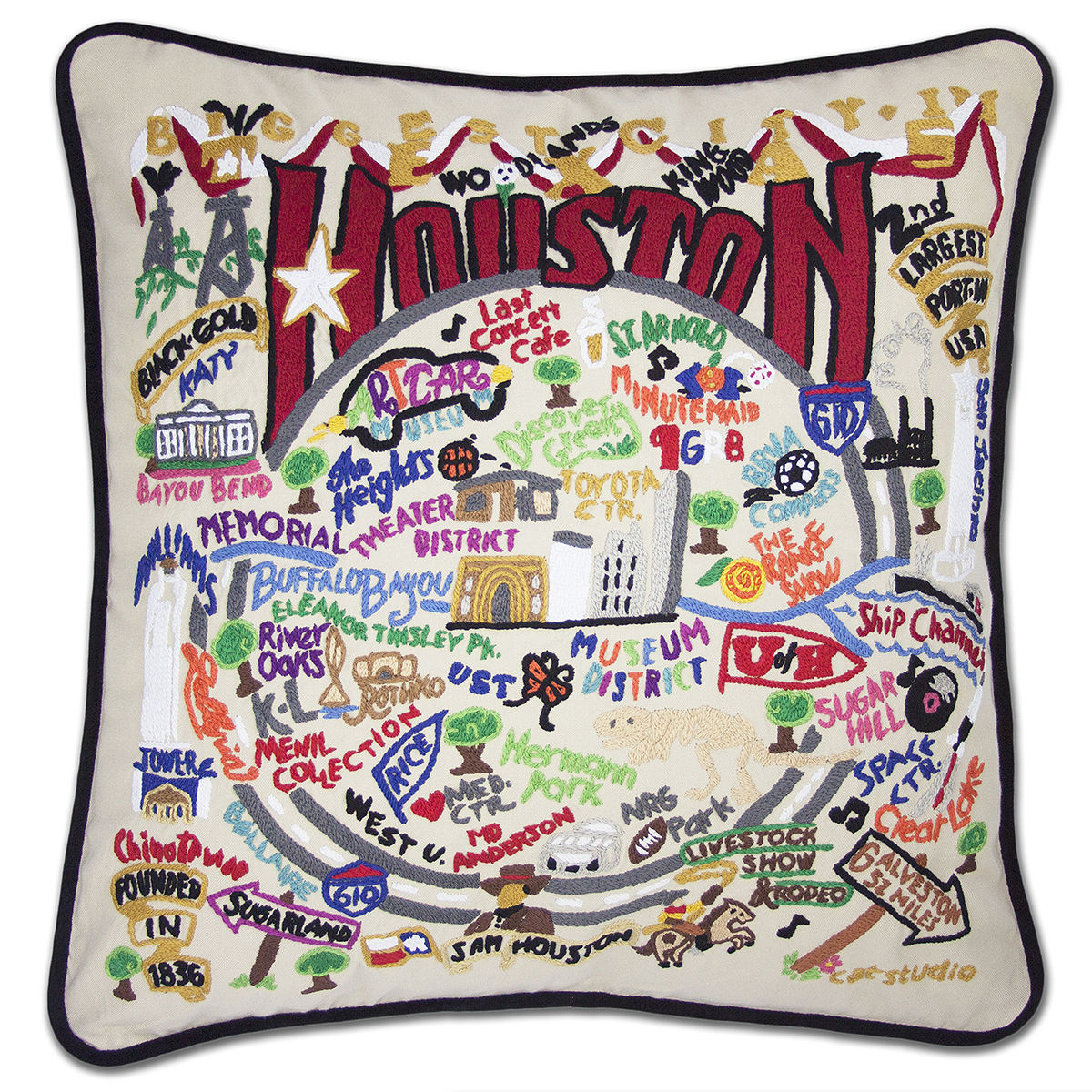 Hand Embroidered City Pillows - Houston