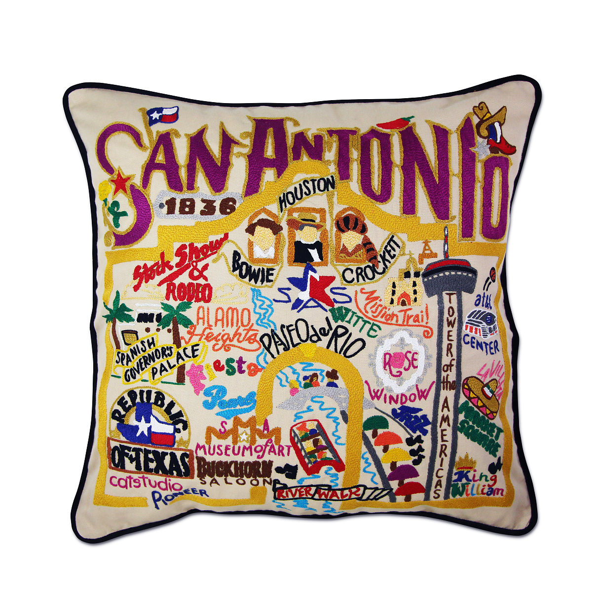Hand Embroidered City Pillows - San Antonio