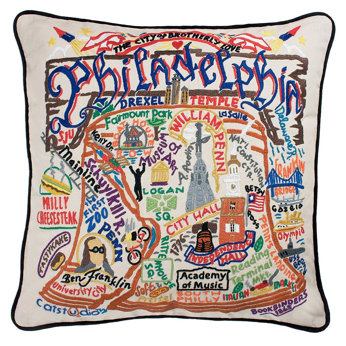 Hand Embroidered City Pillows - Philadelphia