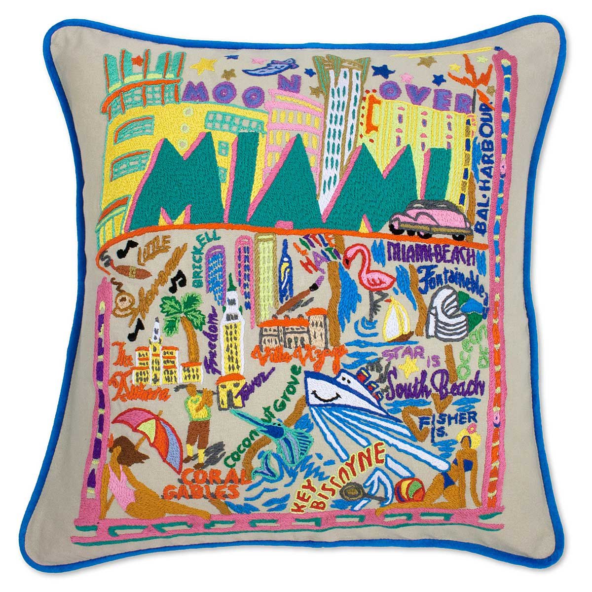 Hand Embroidered City Pillows - Miami