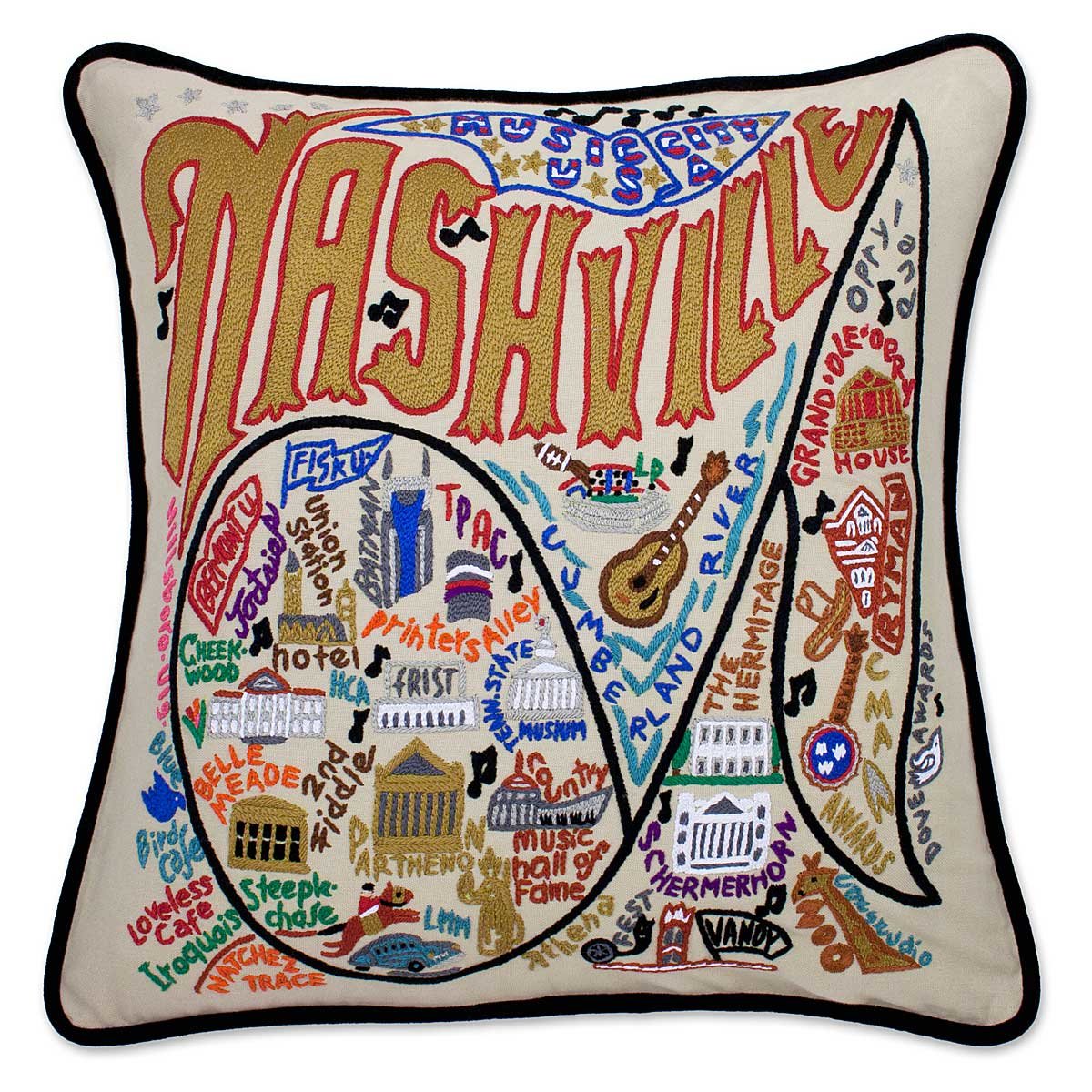Hand Embroidered City Pillows - Nashville