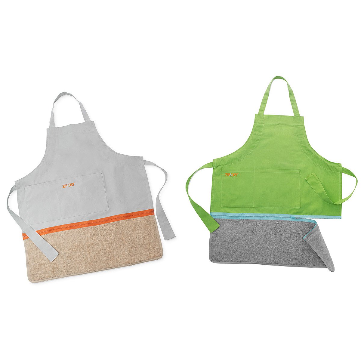 Zip & Dry Apron Removable Towel On Turquoise Apron, Zipper Apron With