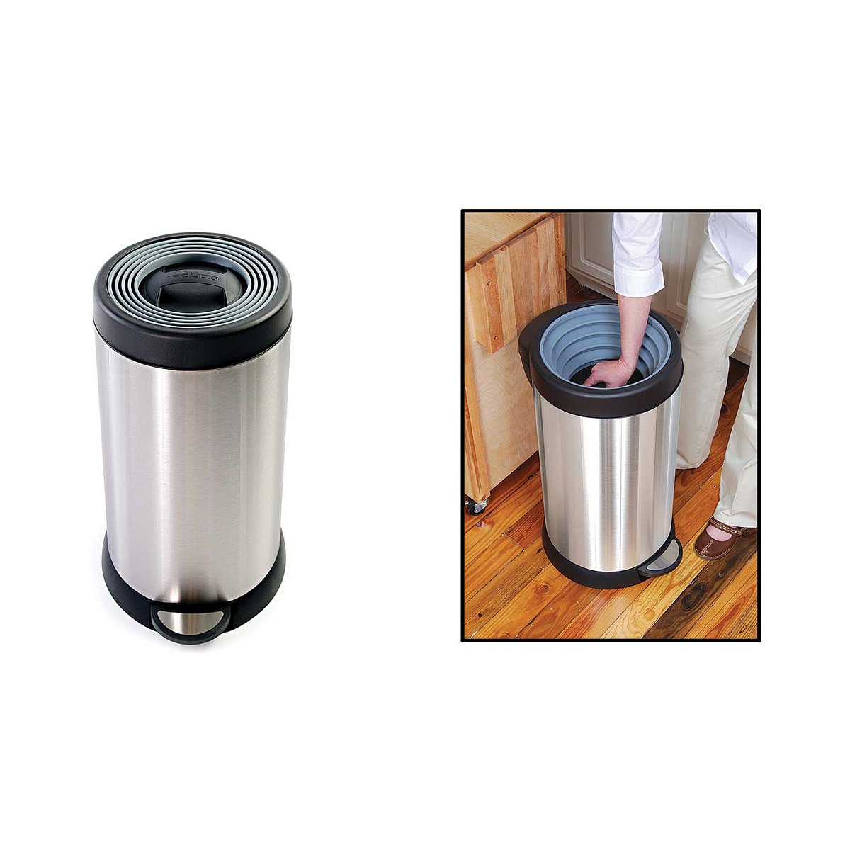 Smush Can Compacting Trash Can, Stainless Steel Garbage Bin