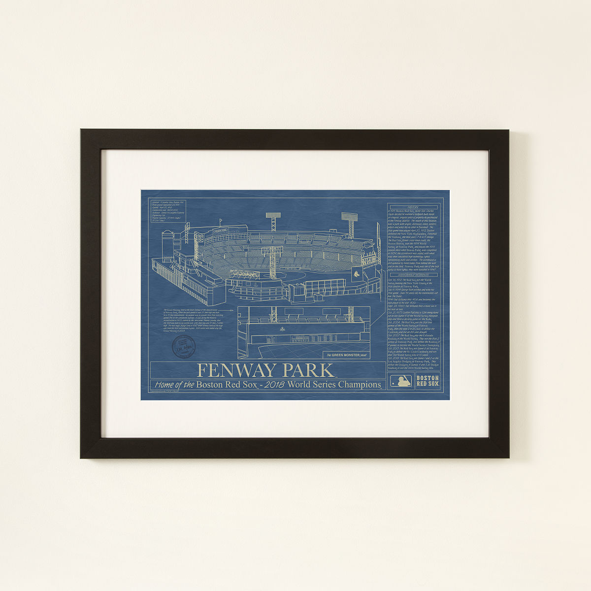 MLB Stadium Blueprints - Boston Red Sox - Framed