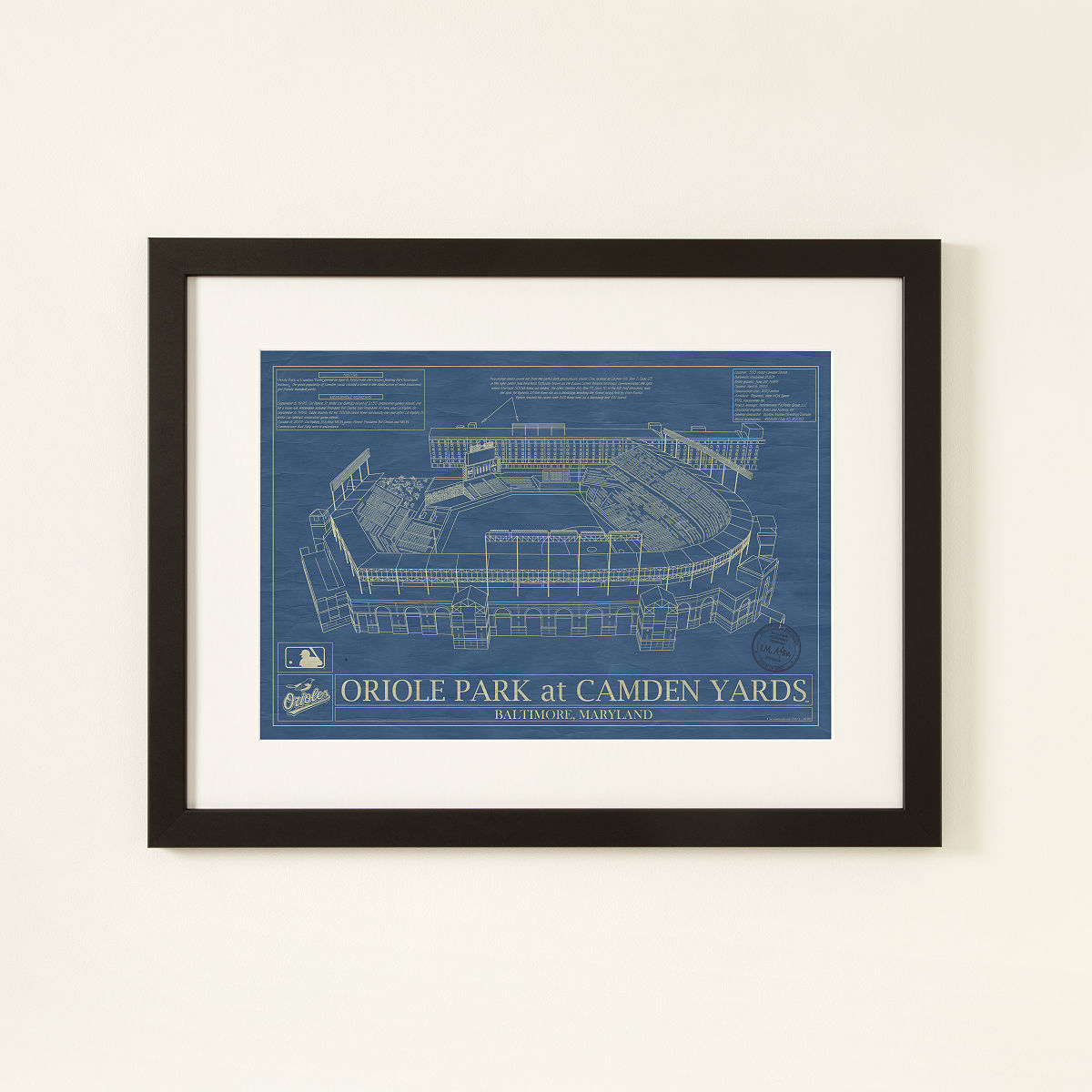 MLB Stadium Blueprints - Baltimore Orioles - Framed