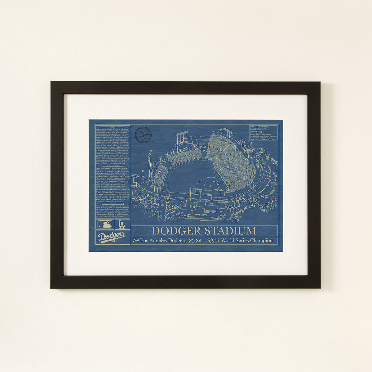 MLB Stadium Blueprints - Los Angeles Dodgers - Framed