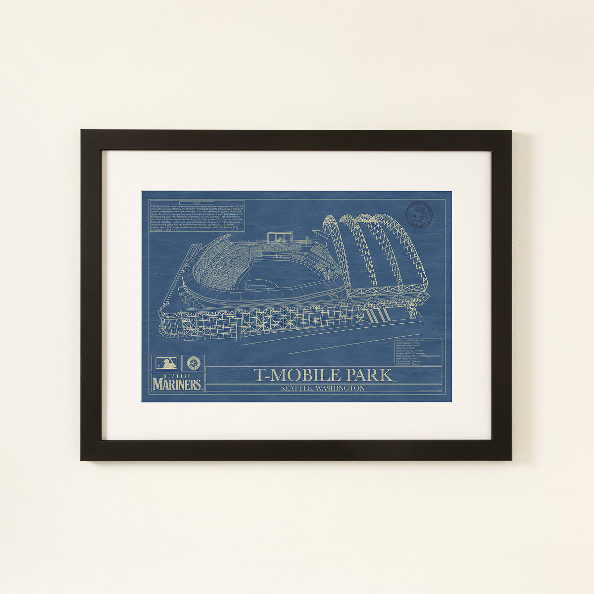 MLB Stadium Blueprints - Seattle Mariners - Framed