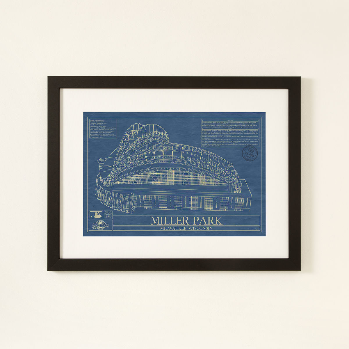 MLB Stadium Blueprints - Milwaukee Brewers - Framed