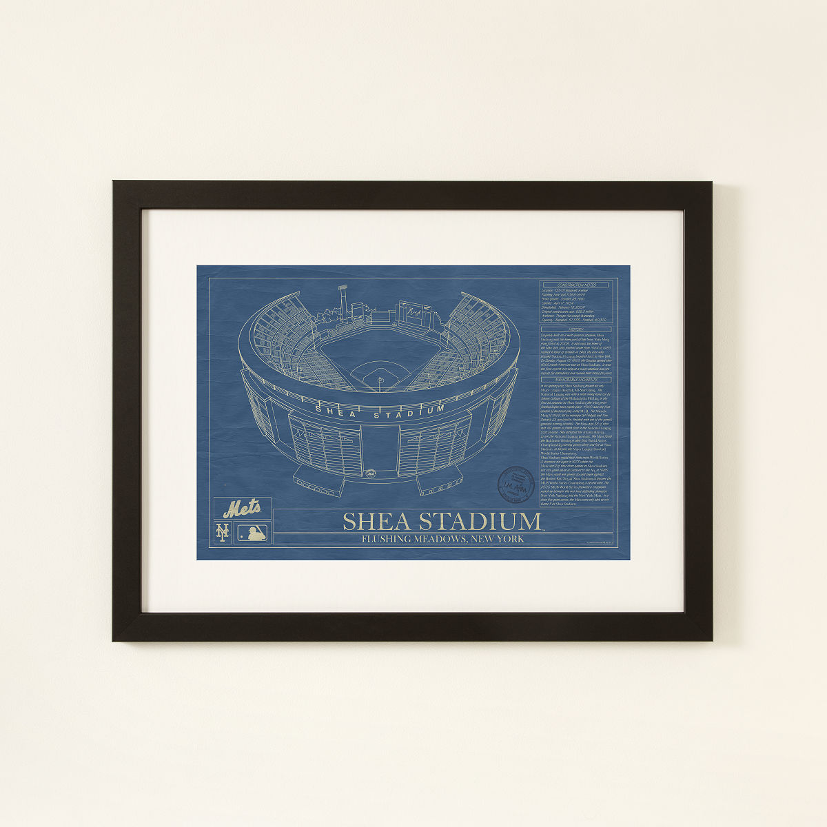 MLB Stadium Blueprints - New York Mets - Shea Stadium - Framed