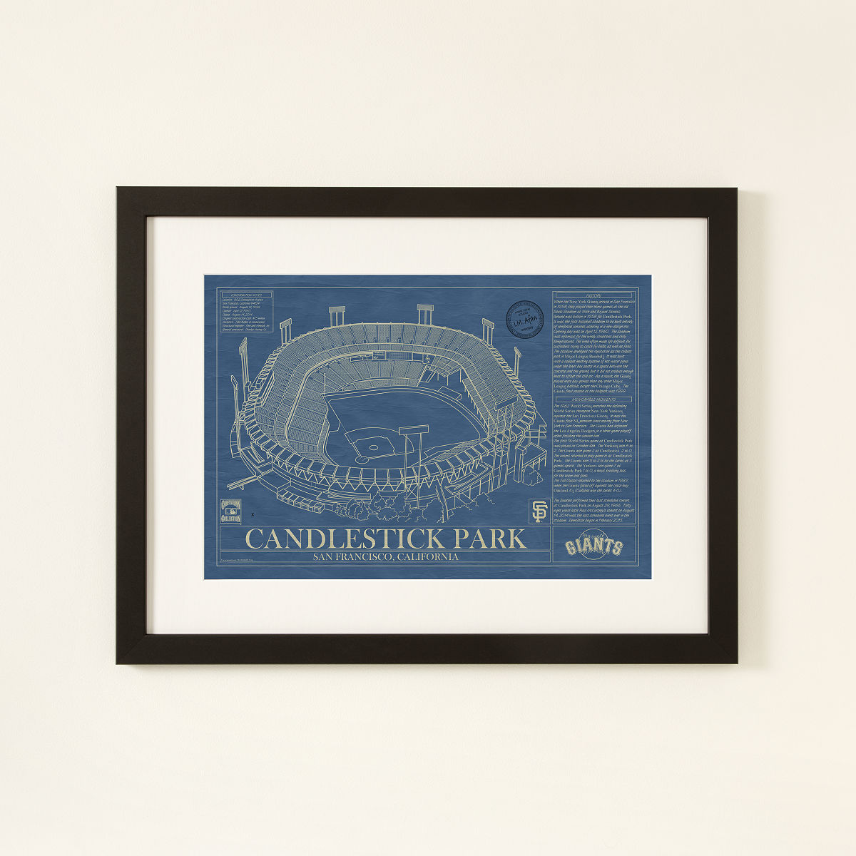 MLB Stadium Blueprints - San Francisco Giants - Candlestick Park - Framed