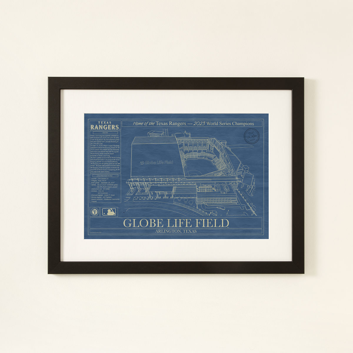 MLB Stadium Blueprints - Texas Rangers - Framed