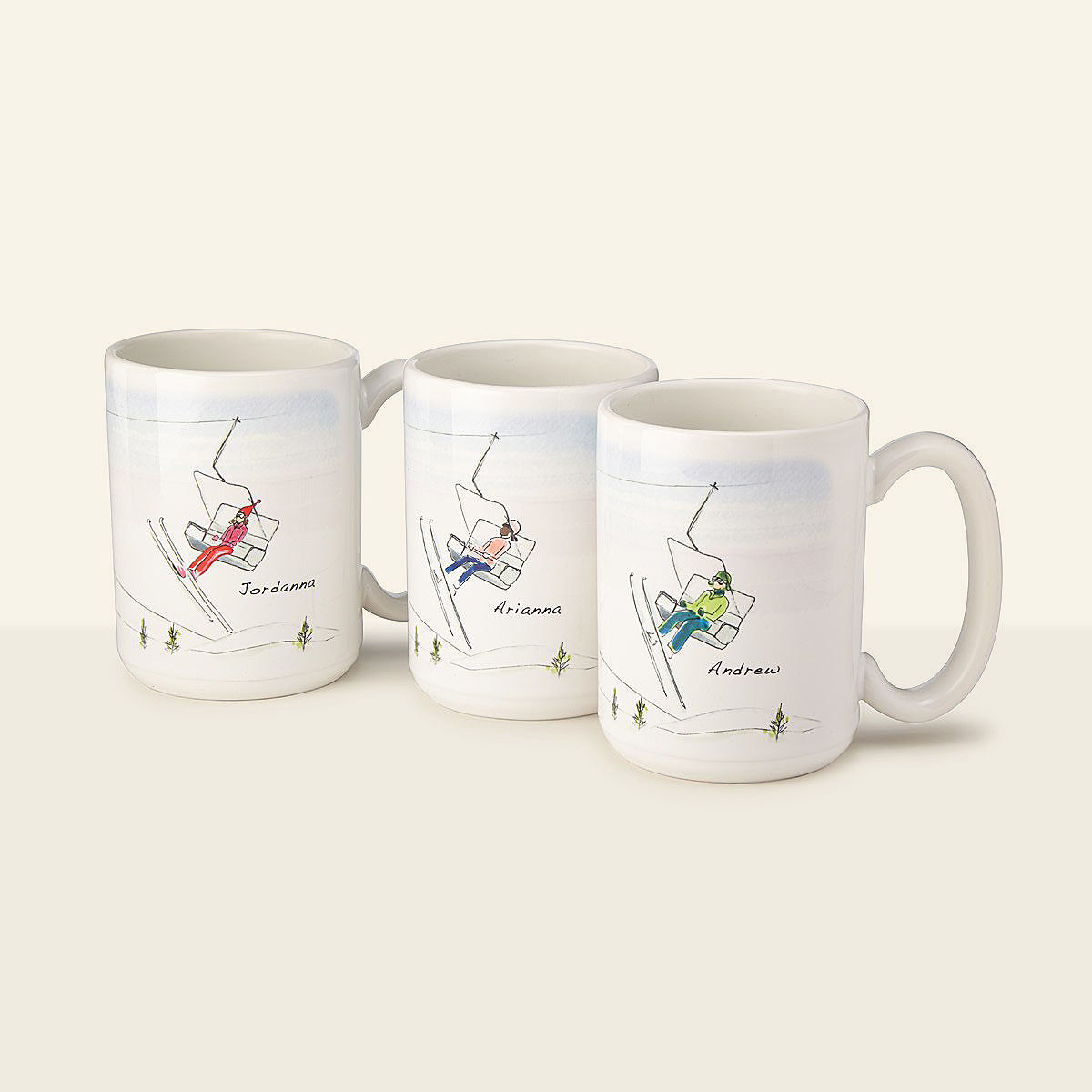 Personalized Family Ski & Snowboard Mugs - 3 mugs