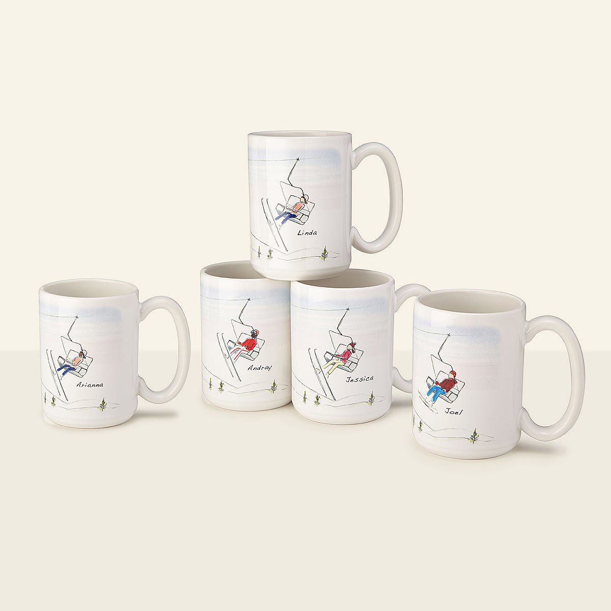 Personalized Family Ski & Snowboard Mugs - 5 mugs