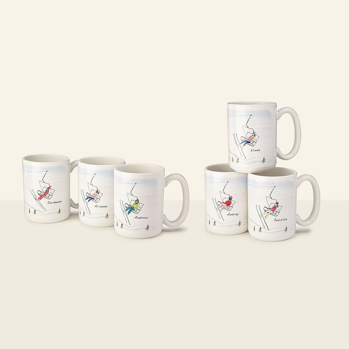 Personalized Family Ski & Snowboard Mugs - 6 mugs