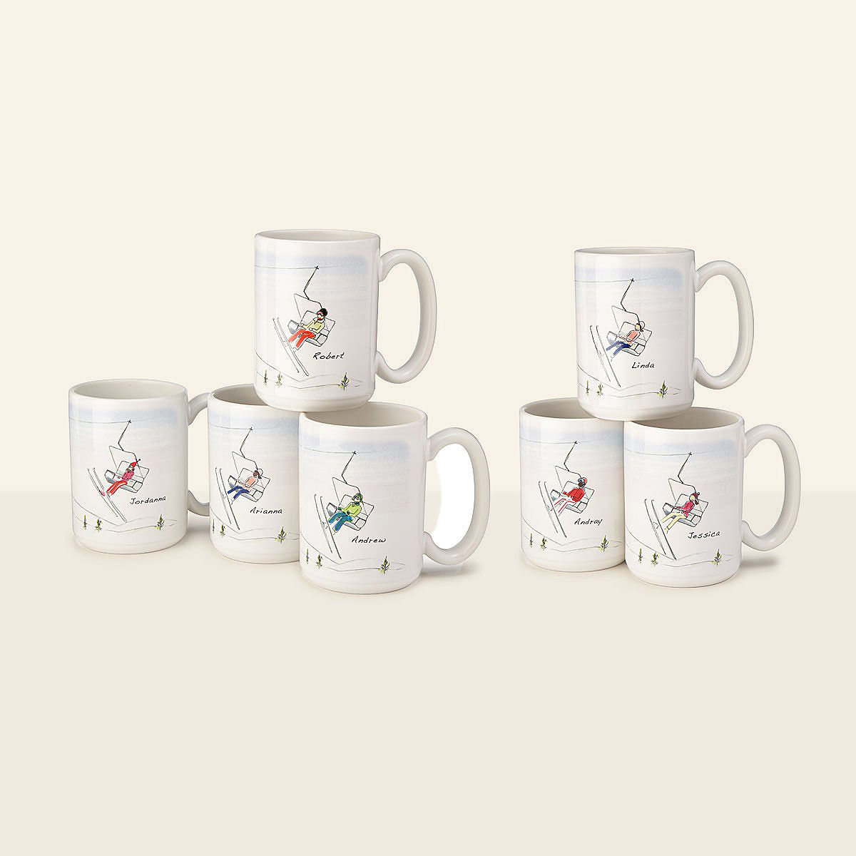 Personalized Family Ski & Snowboard Mugs - 7 mugs