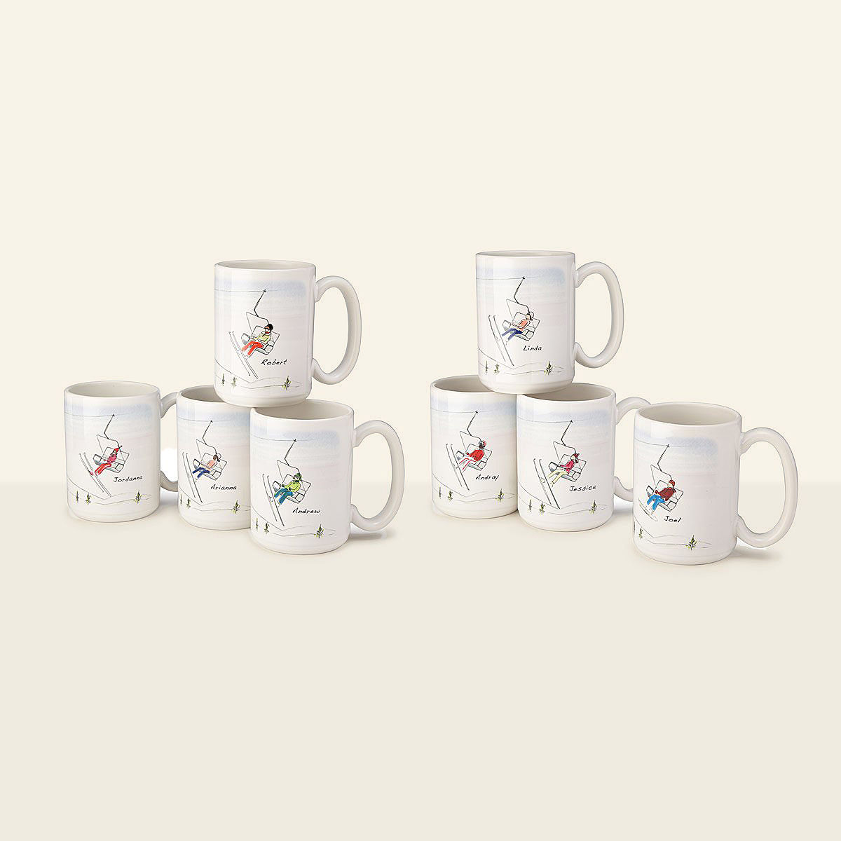 Personalized Family Ski & Snowboard Mugs - 8 mugs