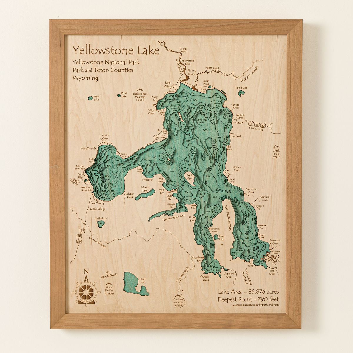 Lake Topography Art - Cherry Wood Frame - Multi-Layer 16" x 20"