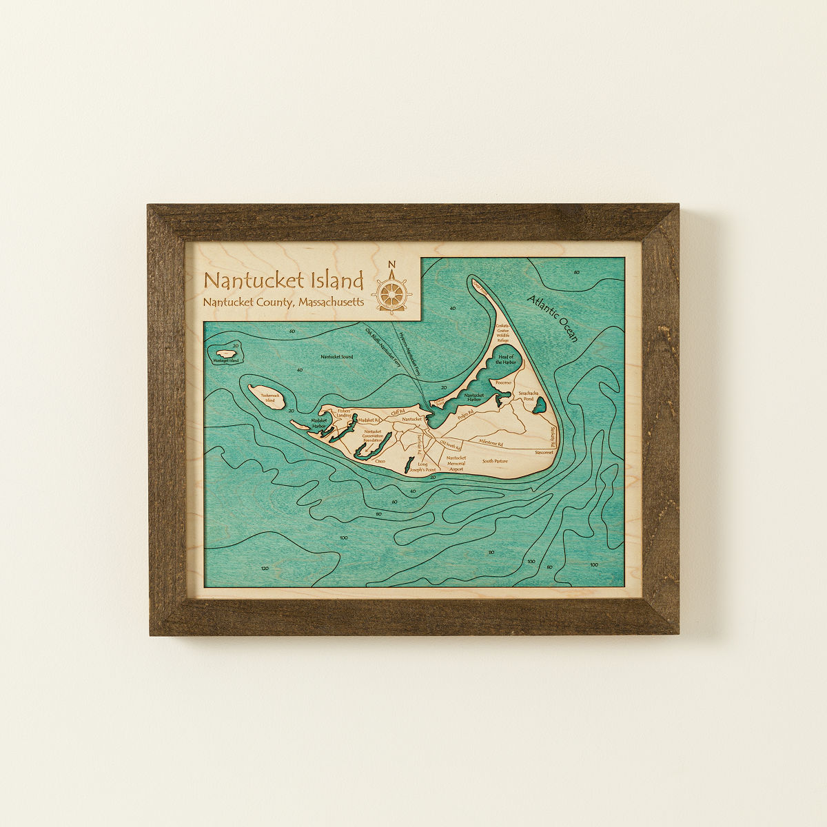 Lake Topography Art - Rustic Wood Frame - Single Layer 11" x 14"