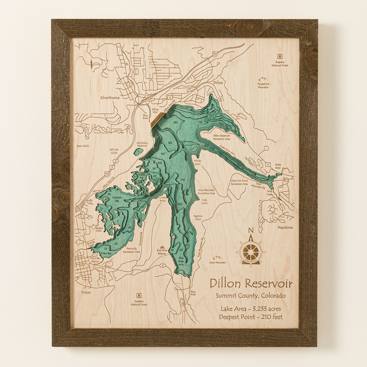 Lake Topography Art - Rustic Wood Frame - Multi-Layer 16" x 20"
