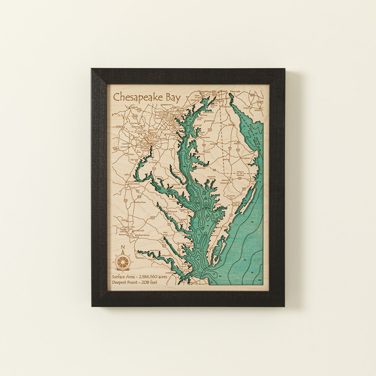 Lake Topography Art - Black Frame - Single Layer 11" x 14"