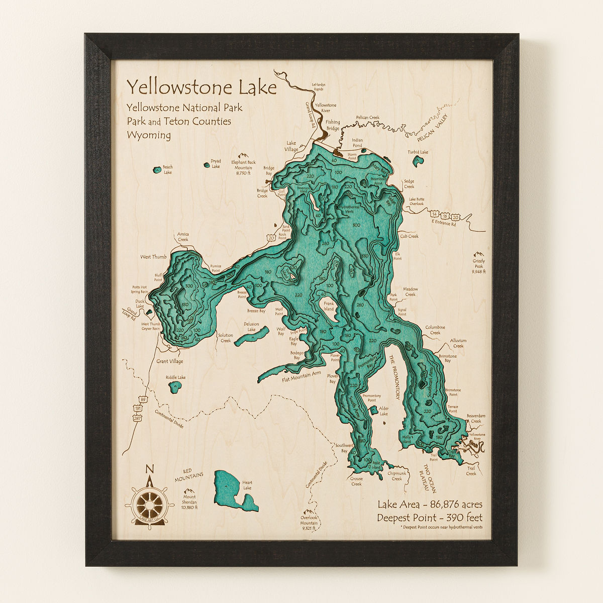Lake Topography Art - Black Frame - Multi-Layer 16" x 20"