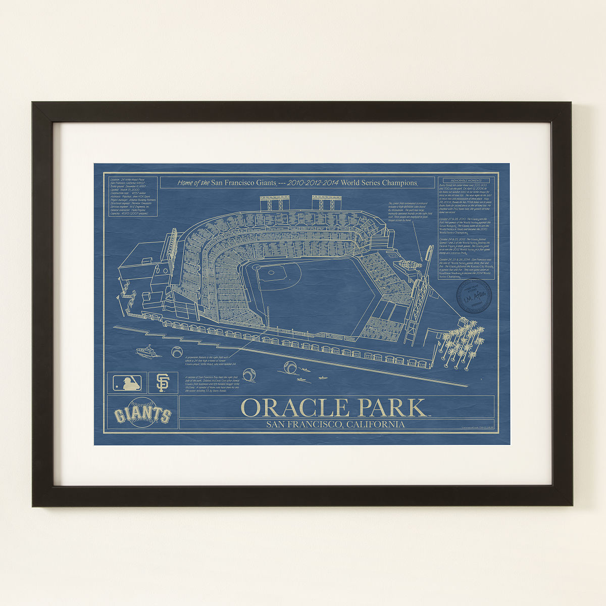 Large MLB Stadium Blueprints - San Francisco Giants - Oracle Park - Framed