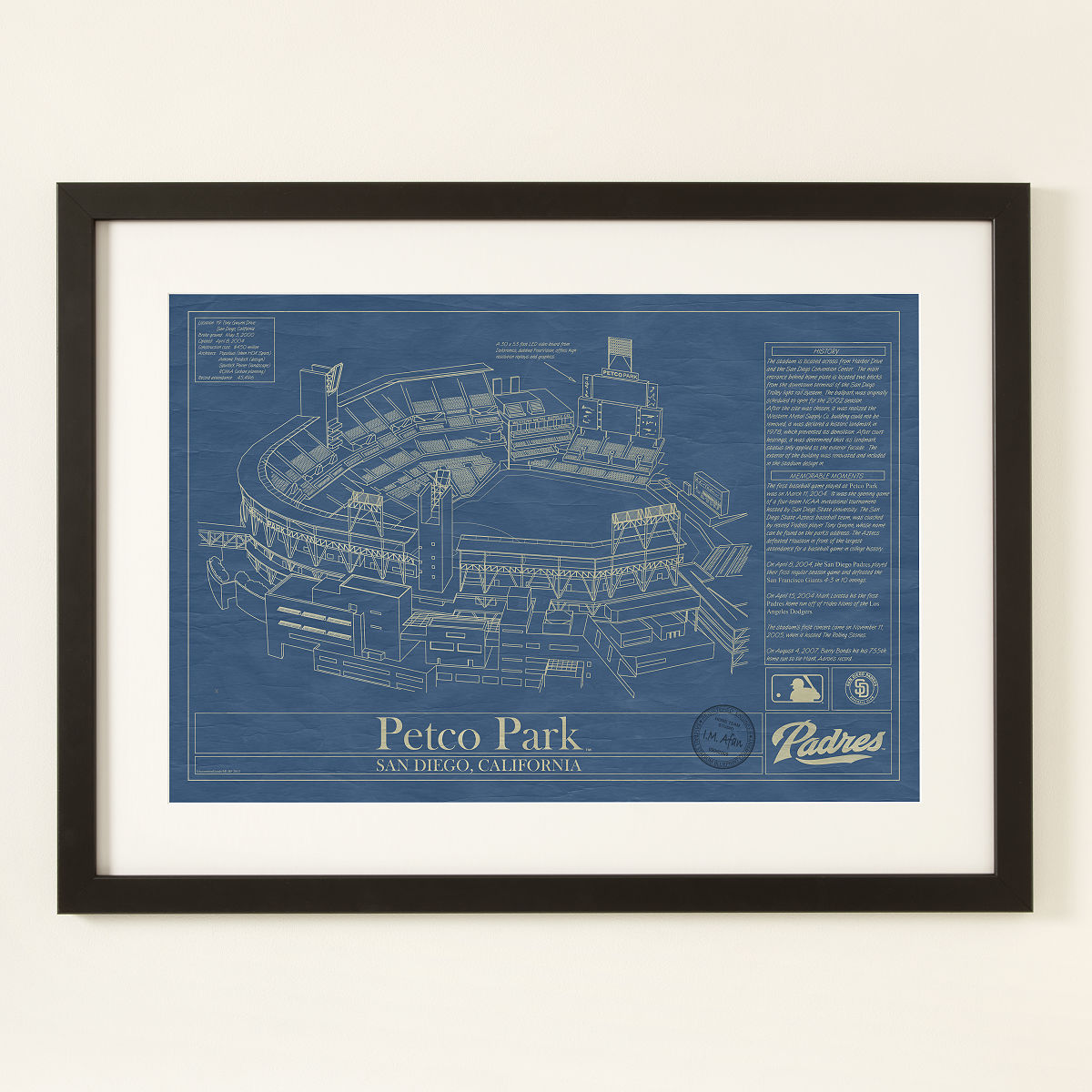 Large MLB Stadium Blueprints - San Diego Padres - Framed
