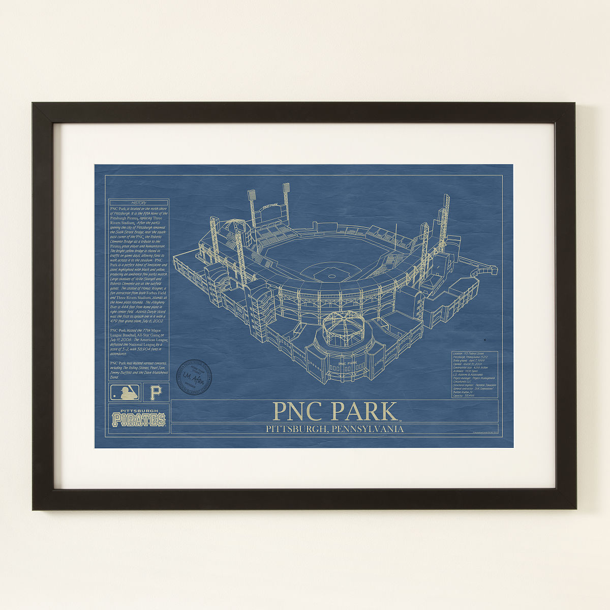 Large MLB Stadium Blueprints - Pittsburgh Pirates - Framed