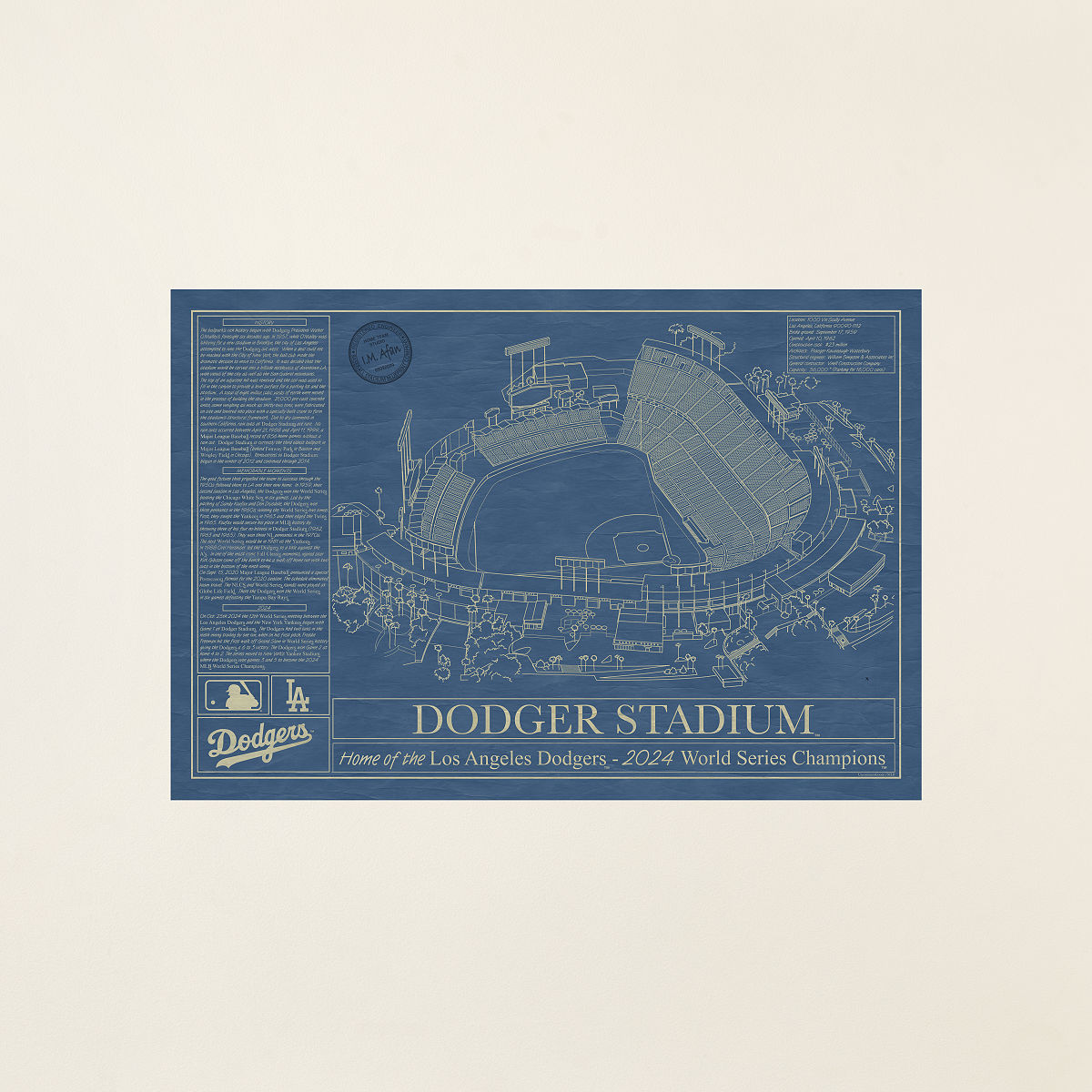 Large MLB Stadium Blueprints - Los Angeles Angels - Unframed