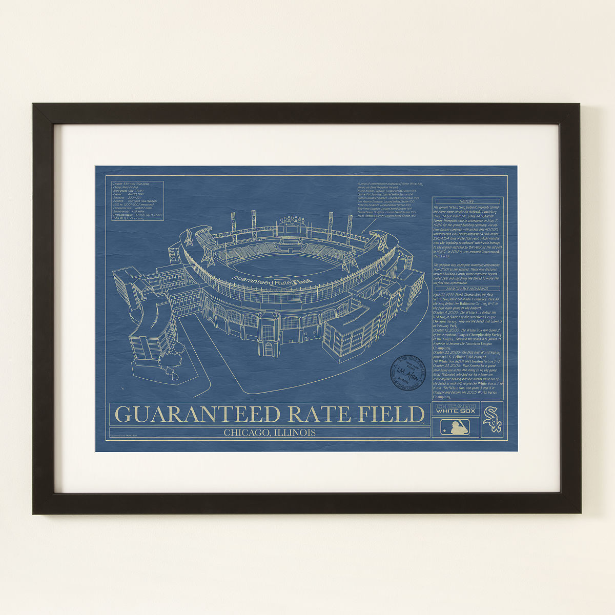 Large MLB Stadium Blueprints - White Sox - Gtd Rate Field - Framed