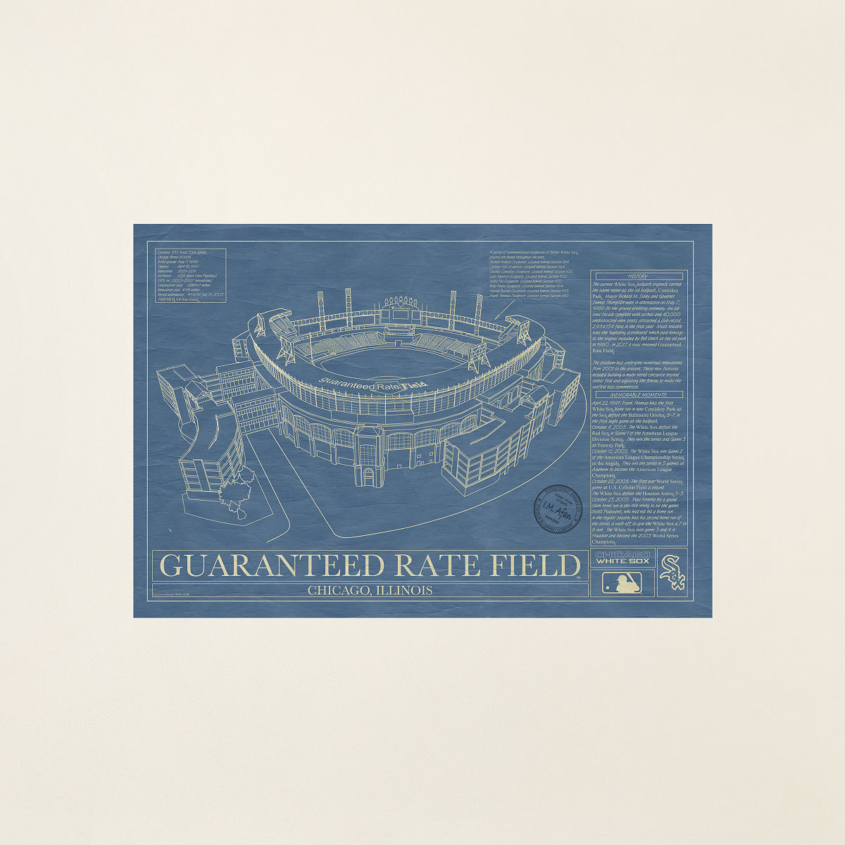 Large MLB Stadium Blueprints - White Sox - Gtd Rate Field - Unframed