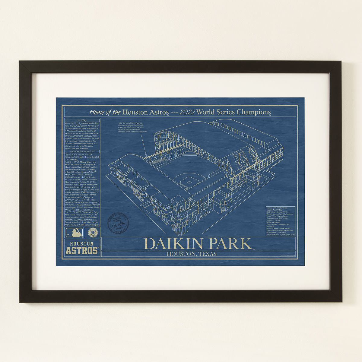 Large MLB Stadium Blueprints - Houston Astros - Framed