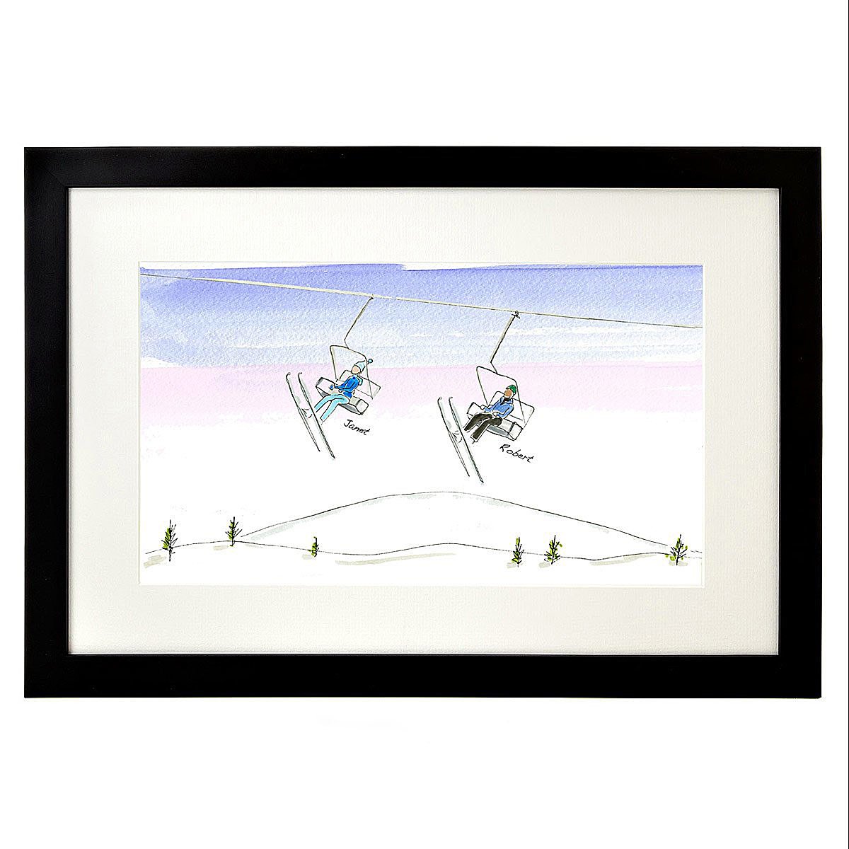 Personalized Family Ski & Snowboard Art - 2-4 Figures, Black Frame