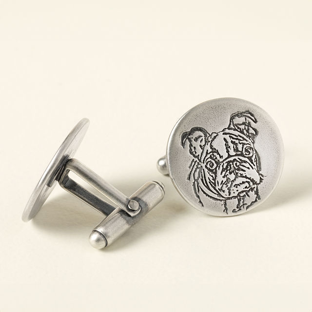 thumbnail image 2 of Custom Pet Portrait Cufflinks - Personalized Dog Photo Cuff Links With Sketch Style For Pet Lovers 2 of 10