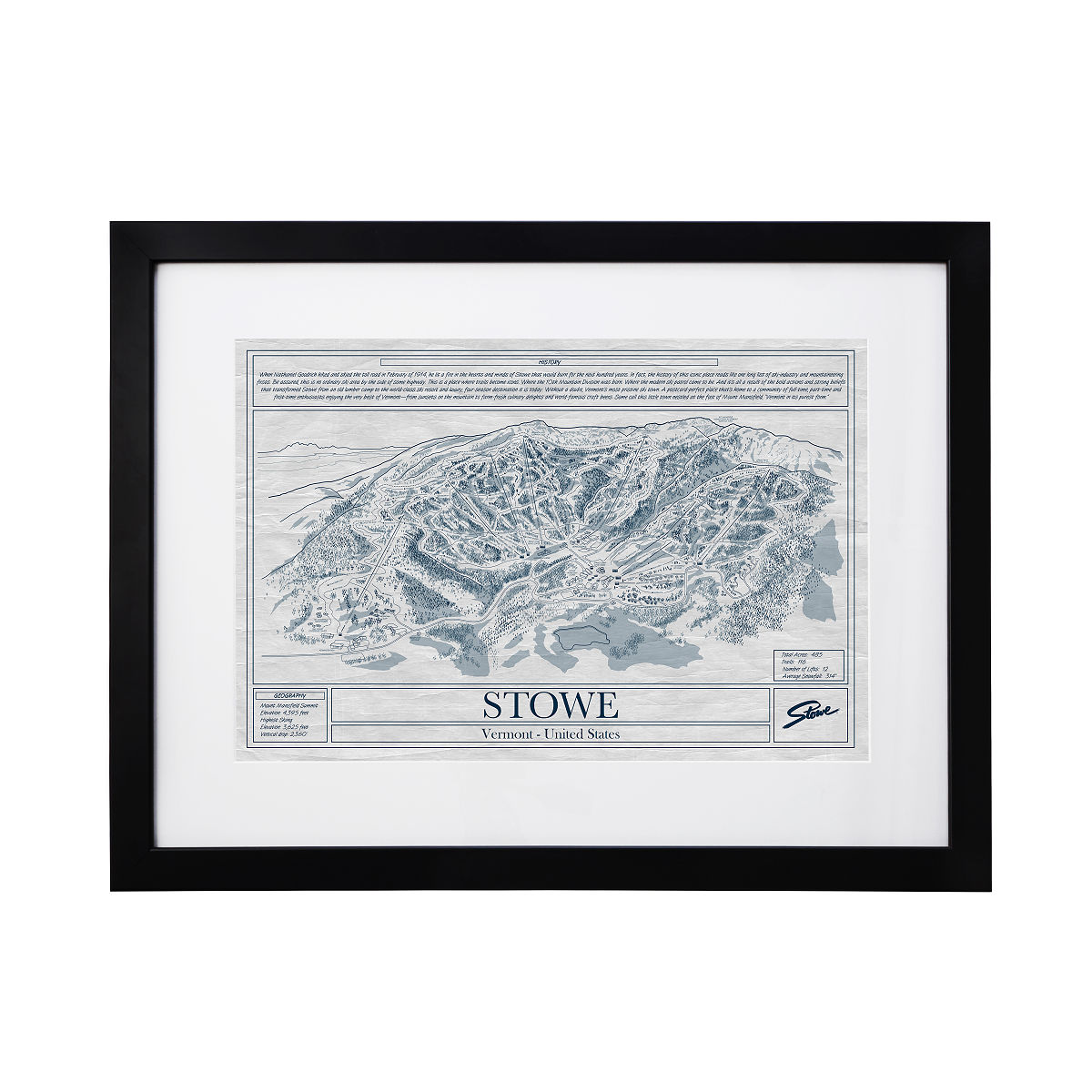 Ski Resort Blueprints - Stowe Framed