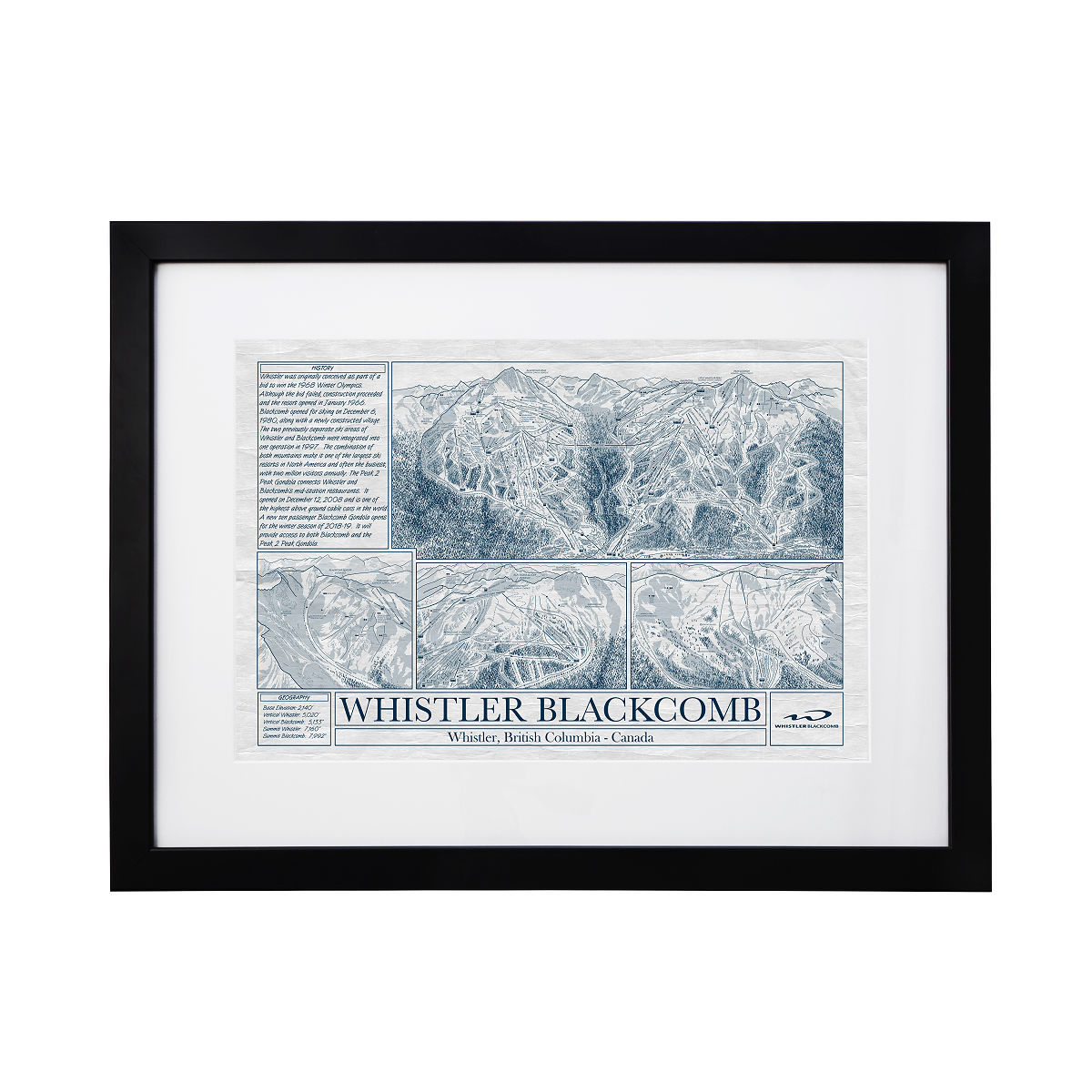 Ski Resort Blueprints - Whistler Blackcomb Framed