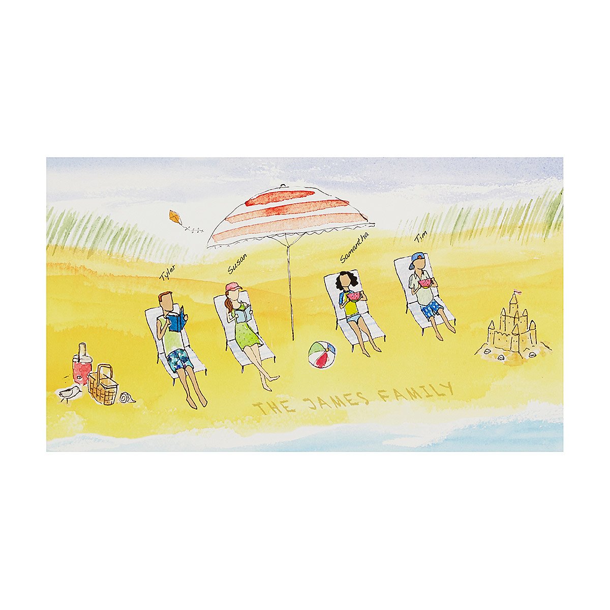 Personalized Beach Family Art - 2-4 Figures, Unframed