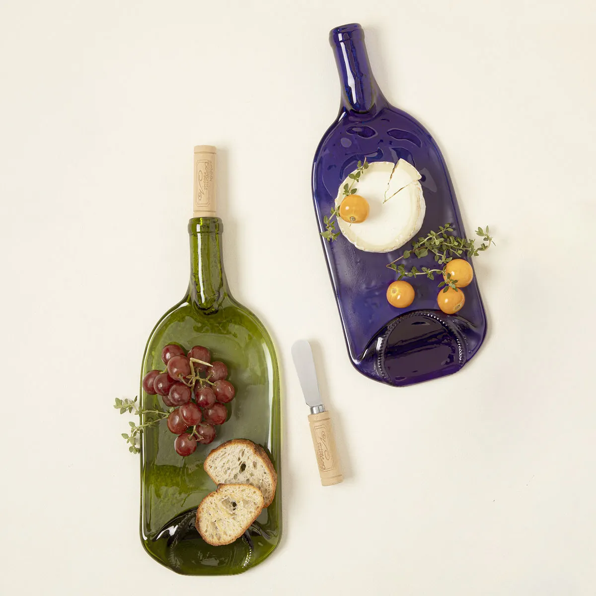 Serving platters that look like wine bottles.