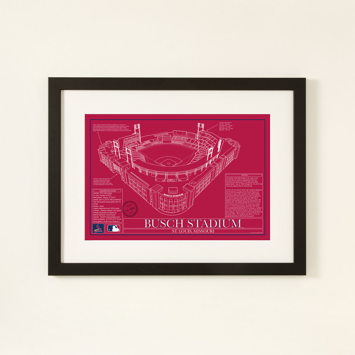 MLB Stadium Blueprints - Team Colors - St. Louis Cardinals - Framed
