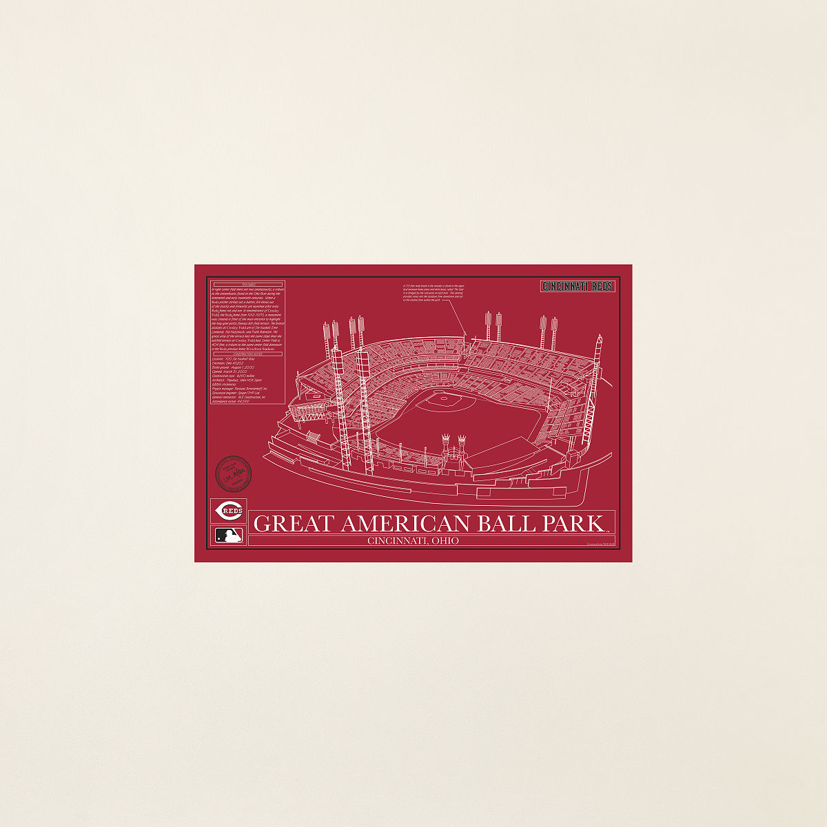 MLB Stadium Blueprints - Team Colors - Cincinnati Reds - Unframed